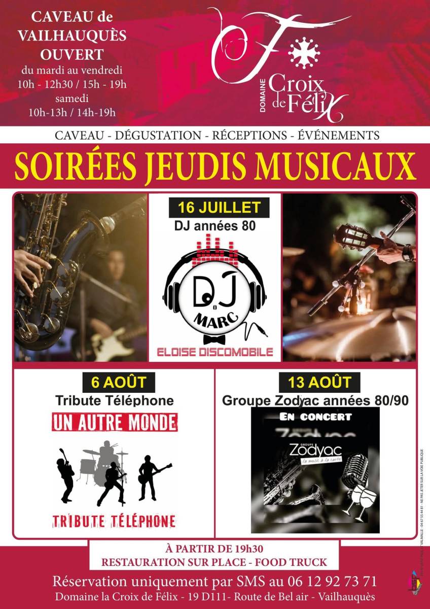 Concerts ''Les jeudis Musicaux'' Domaine Croix de Félix à Vailhauquès